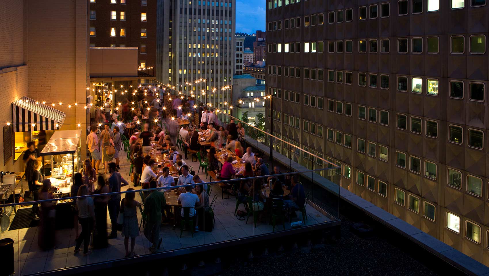 biergarten rooftop at night