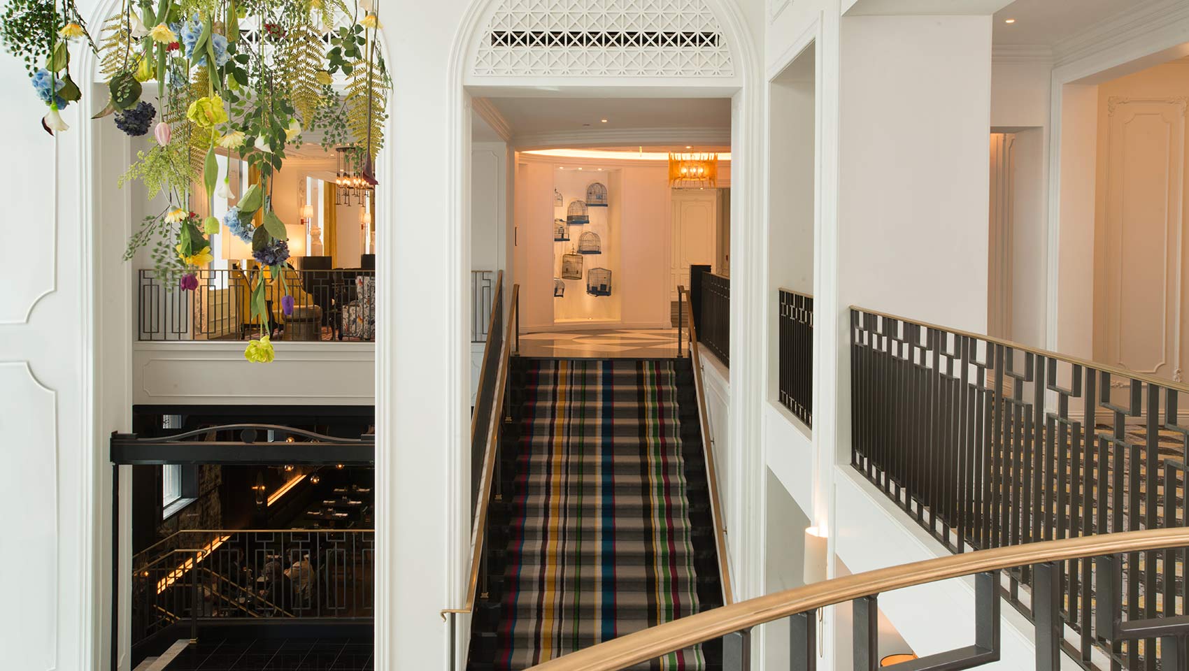 lobby chandelier and first floor balcony