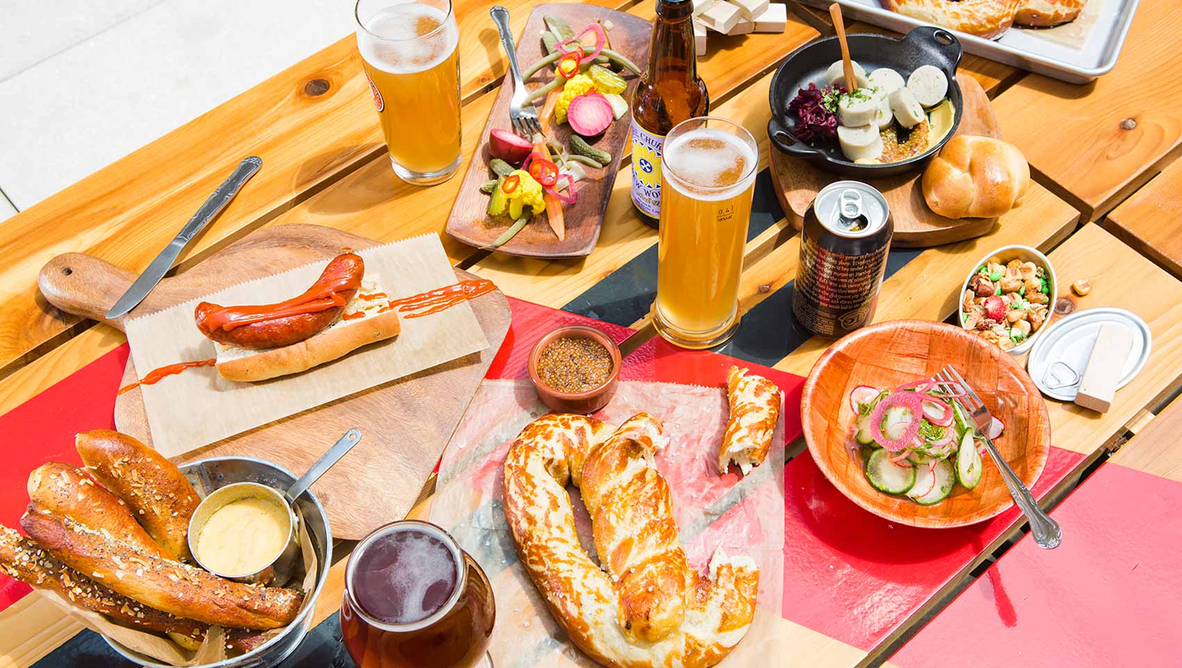 assorted snacks and drinks