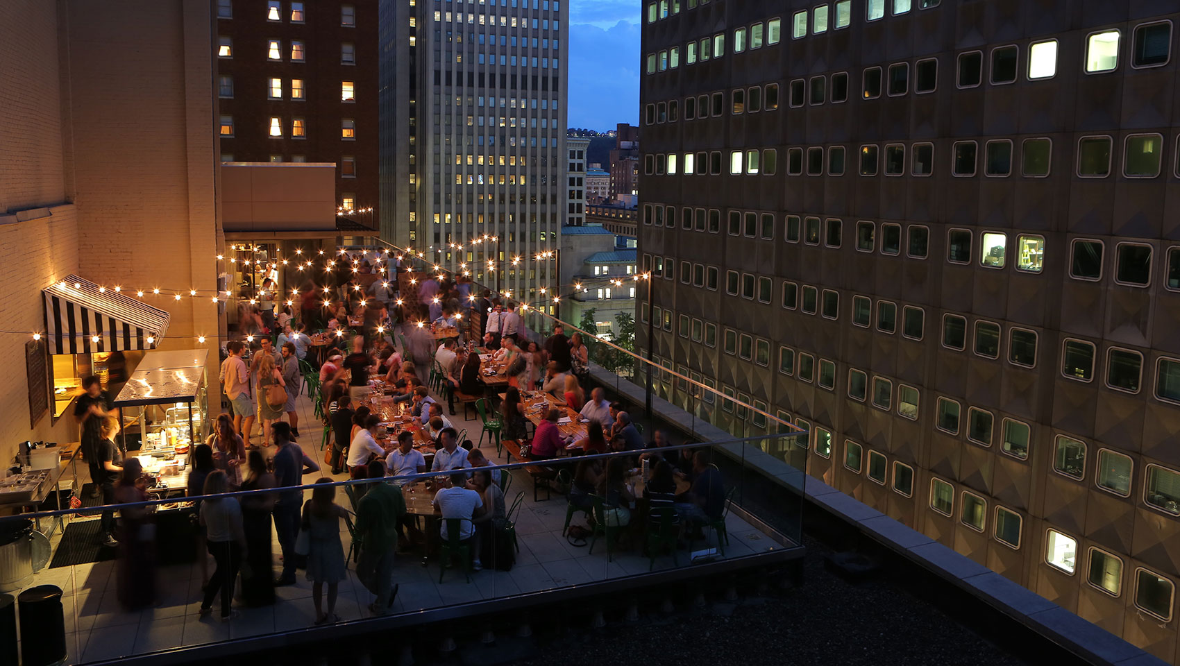 biergarten at night from above