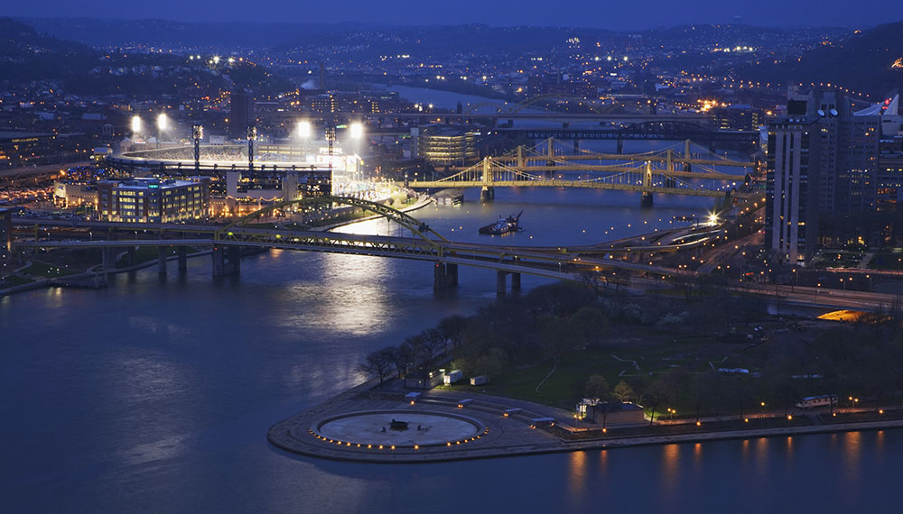 stadium and skyline of pittsburgh