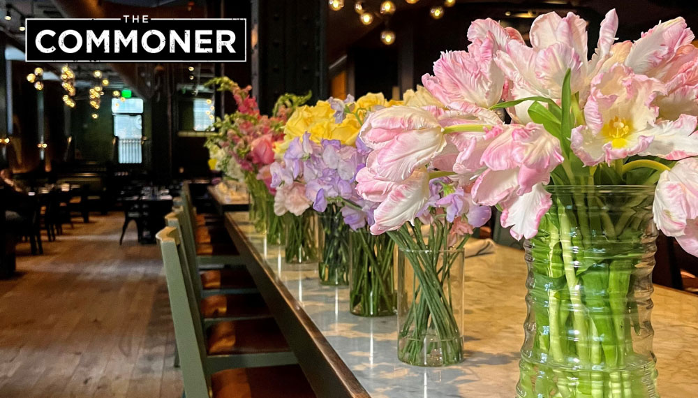 Vases of flowers on the bar at The Commoner