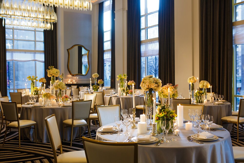 Event space set up for reception at Kimpton Monaco Hotel Pittsburgh