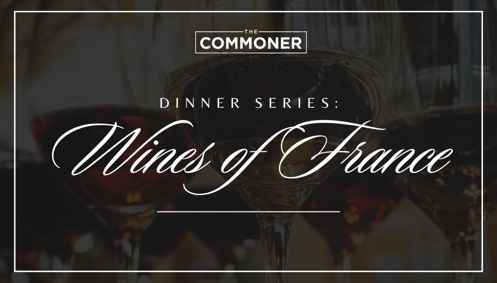 Black card with the text The Commoner - Dinner Series: Wines of France